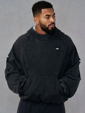 YoungLA Distressed Batman Pullover Hoodie - Charcoal Gray